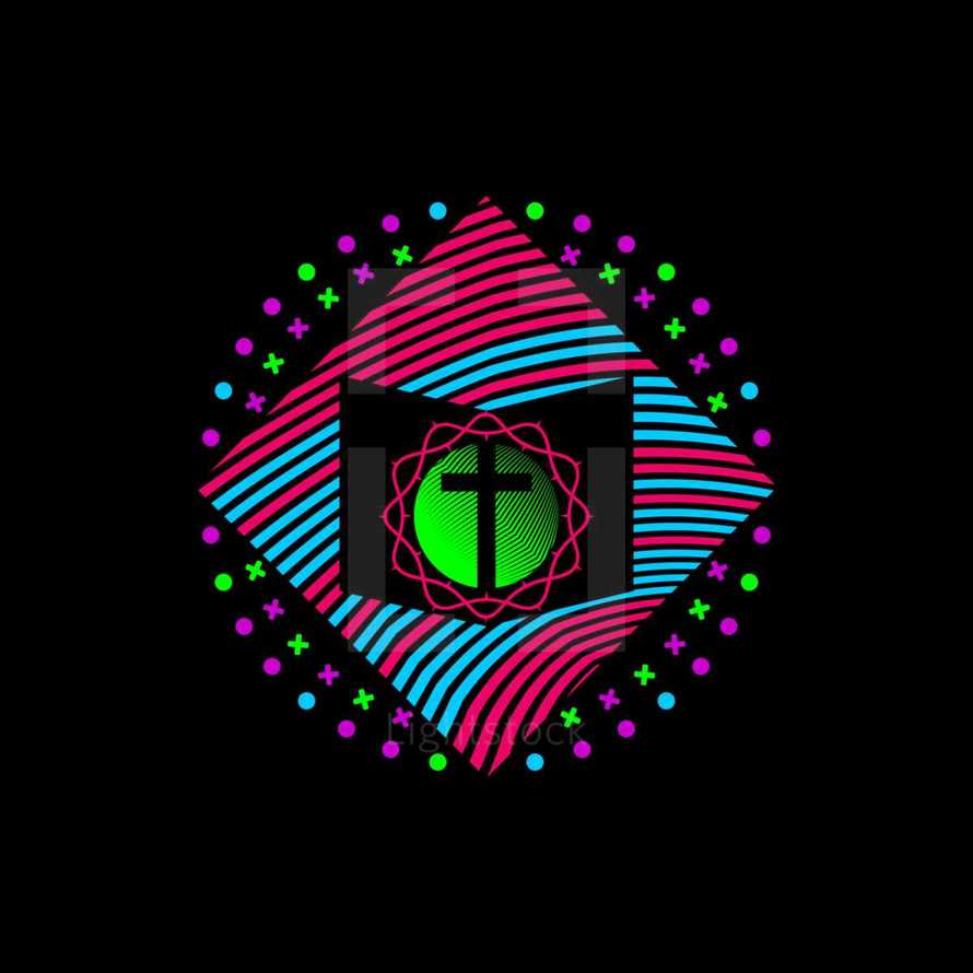 neon Bible and cross logo