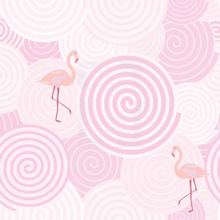 pink spiral pattern with flamingos 