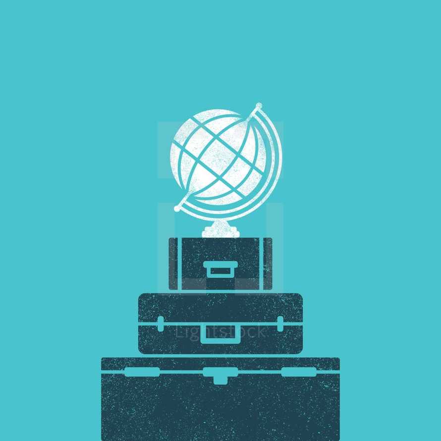 globe and luggage illustration.