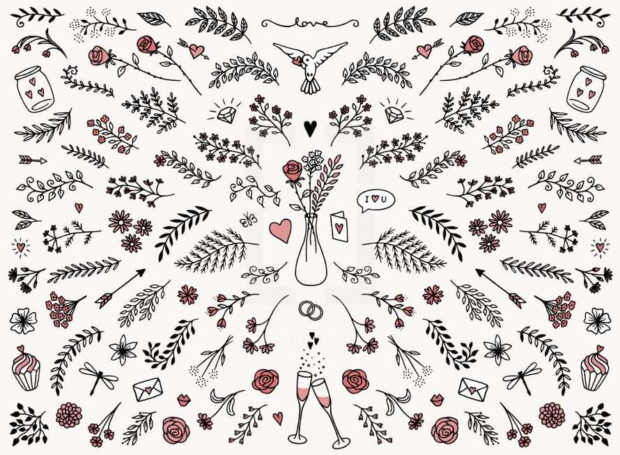 floral love red pattern 