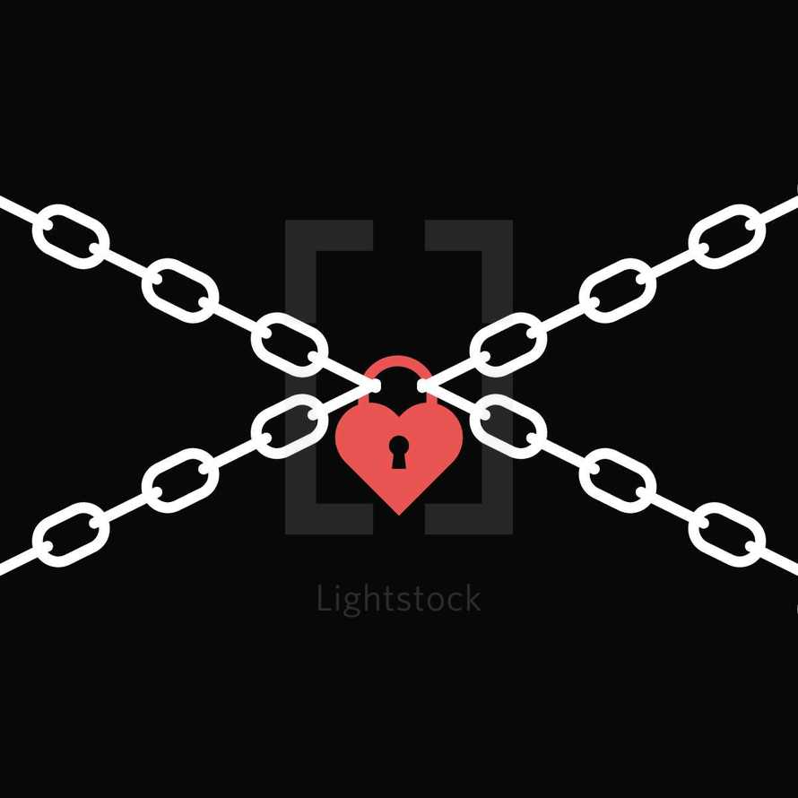 chains on a heart shape lock 