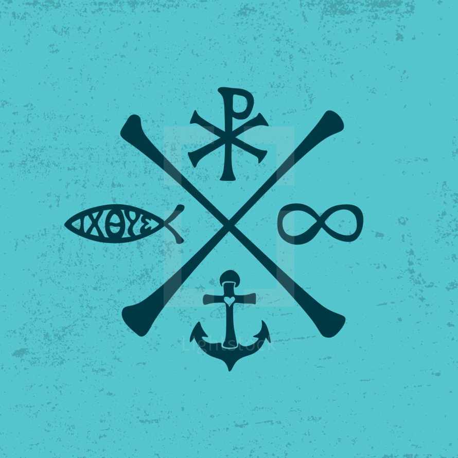infinity, cross, anchor, Jesus fish, savior, icon