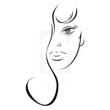 face. Half woman face with long hair. Recolorable shape isolated from background. Vector illustration is a graphic element for artistic design.