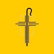 Christian symbols. The cross of Jesus and the shepherds staff.