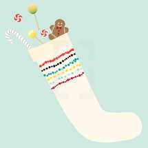 Christmas stocking, holidays, Christmas, gingerbread man, candy, candy cane