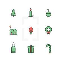 Christmas tree, tags, present, candy cane, icons, icon set, lightbulb, bulb, house, chimney, ornament, Christmas, wreath, candlestick, gift tag 