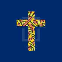 Cross of the Lord and Savior Jesus Christ with interlacings, hand-drawn. Christian and biblical symbols.