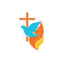dove, flame, and cross logo 