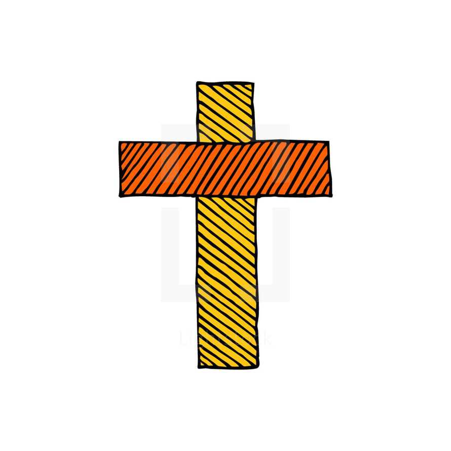 Cross of the Lord and Savior Jesus Christ hand-drawn. Christian and biblical symbols.