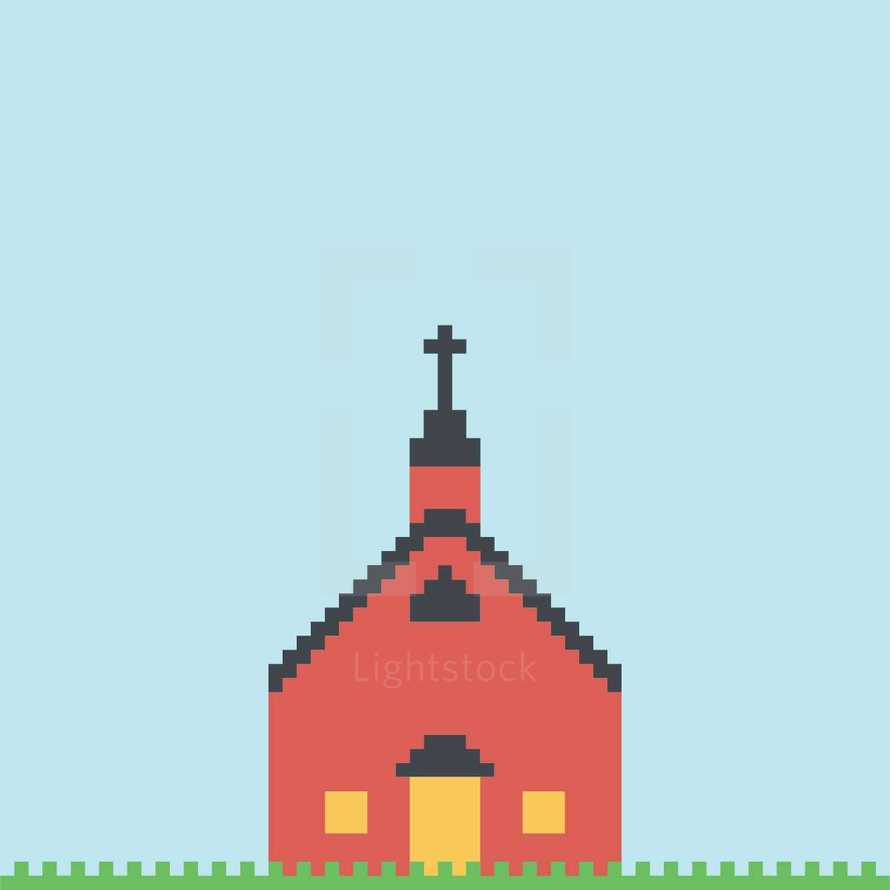 pixels illustration of church.