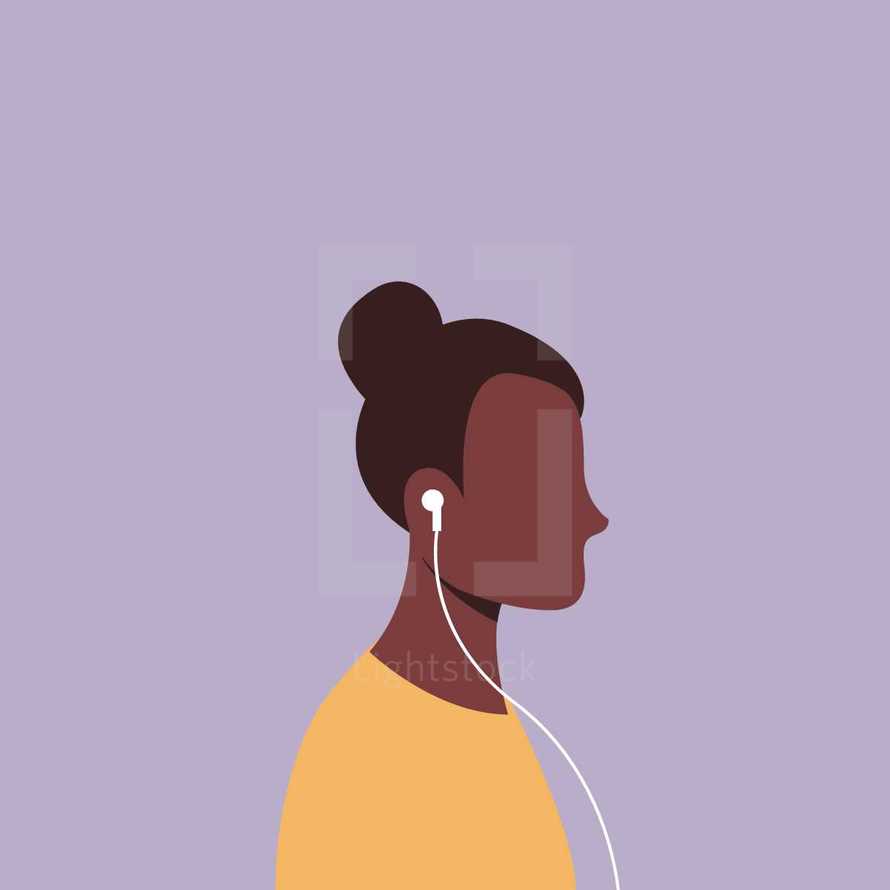 woman listening to earbuds 