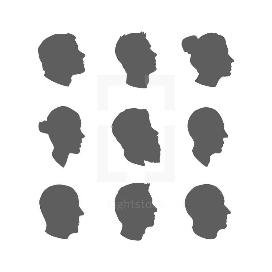 Set of head silhouettes. 