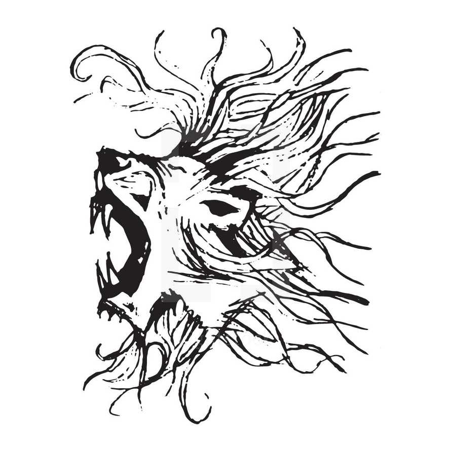 sketched roaring lion head illustration. 