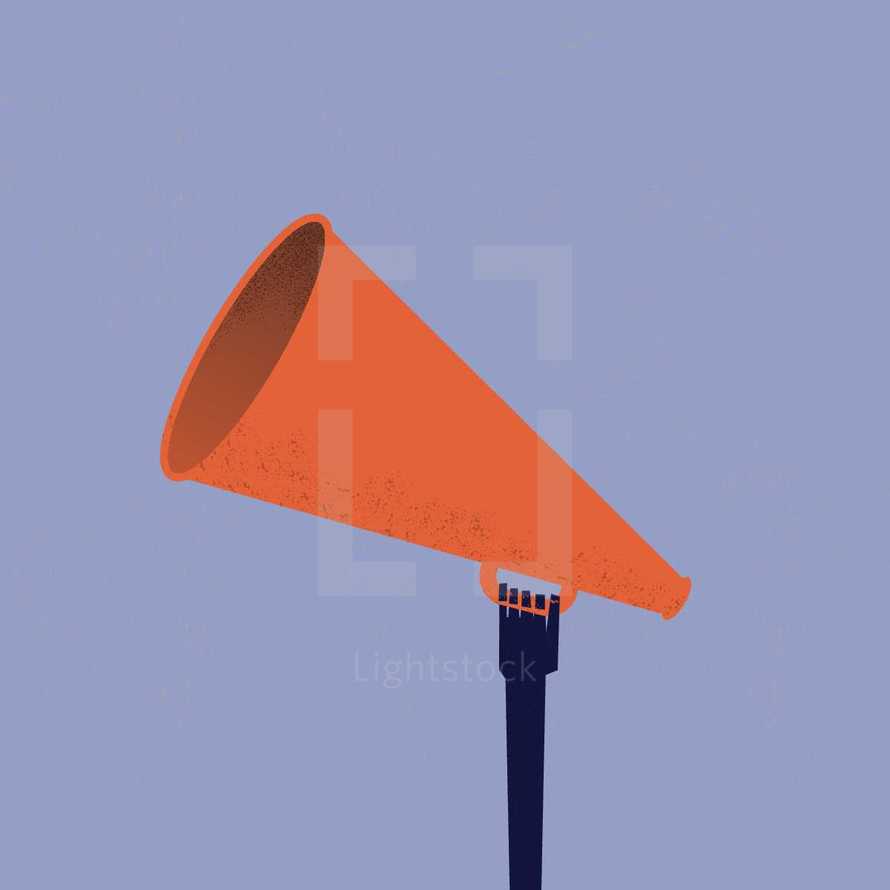 Abstract vector of hand holding a megaphone up high. 