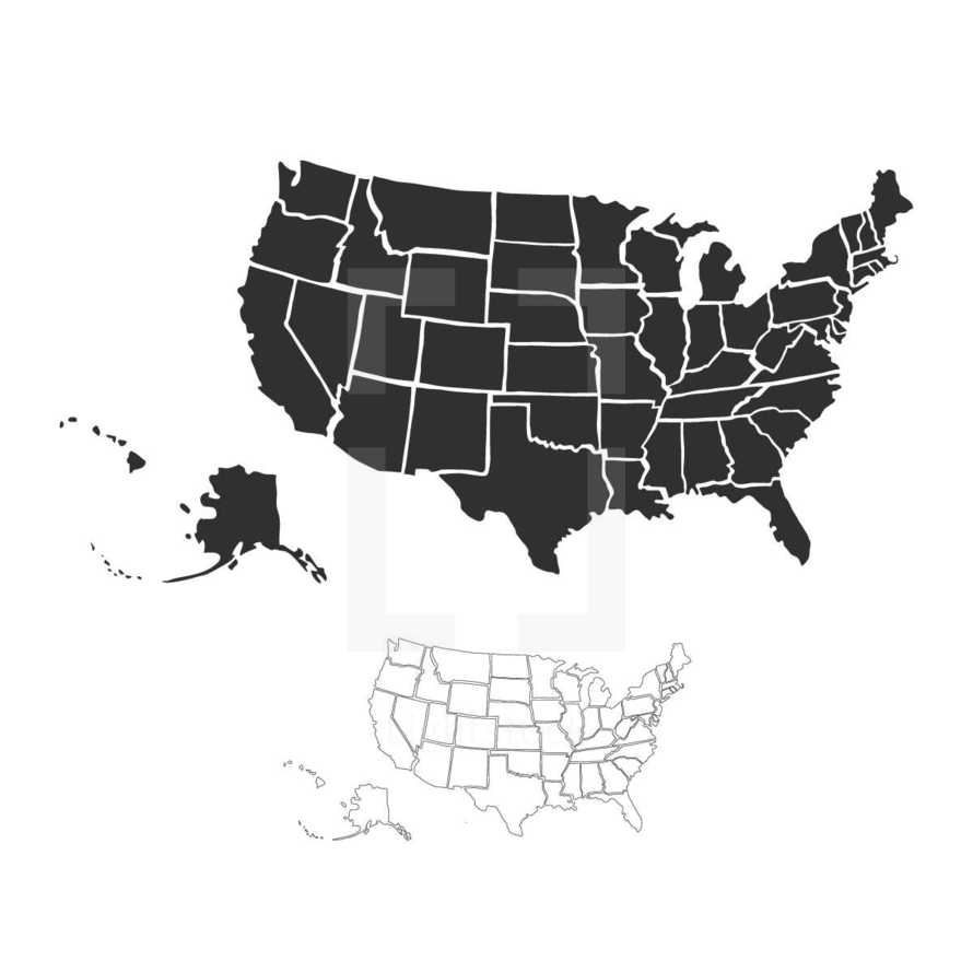 Vector hand drawn map of the United States of America.