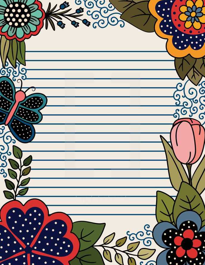 floral border and lined paper 