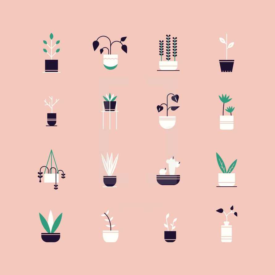 modern house plant icons.