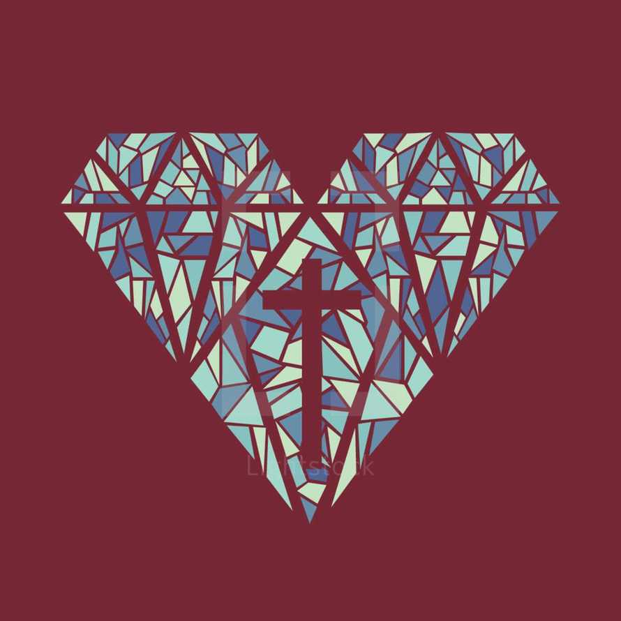 heart and cross stained glass icon
