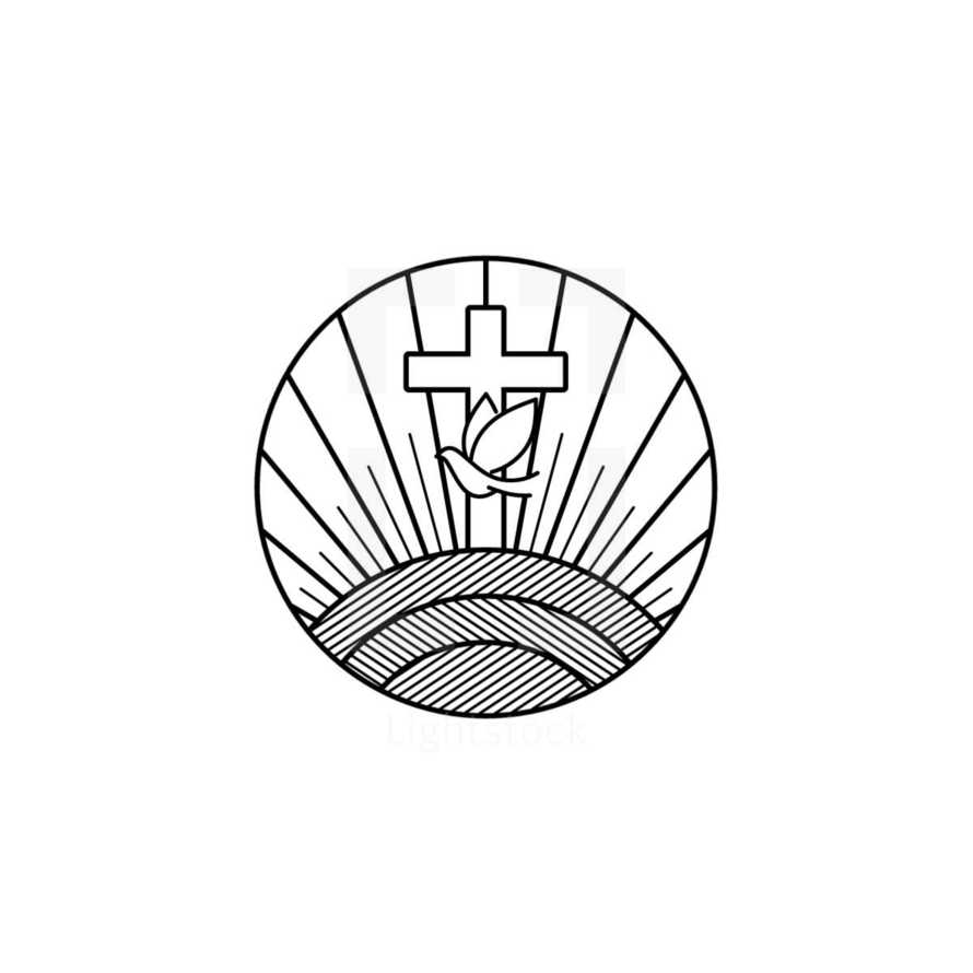 Church logo. Christian symbols. Cross of the Savior Jesus Christ shining