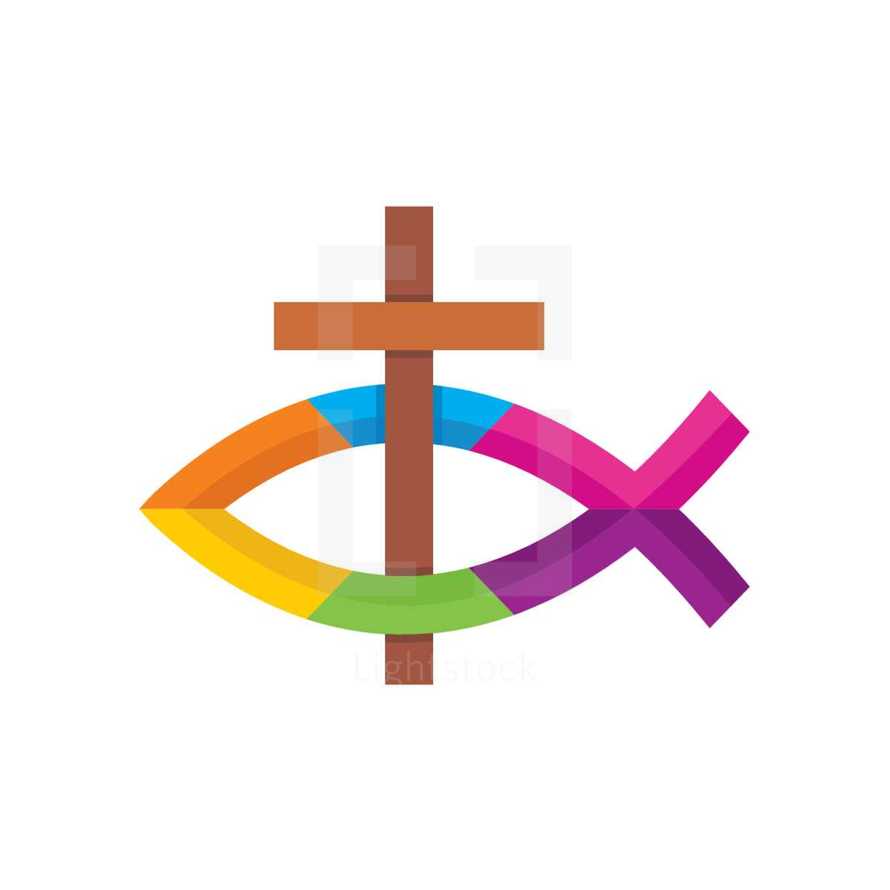cross and colorful ichthus 
