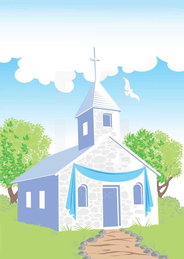 country church illustration 
