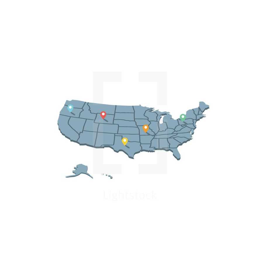 USA map with locators 