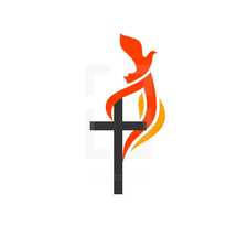 Christian symbols. The logo of the church. The cross of Jesus, the flame of fire as a symbol of the Holy Spirit.