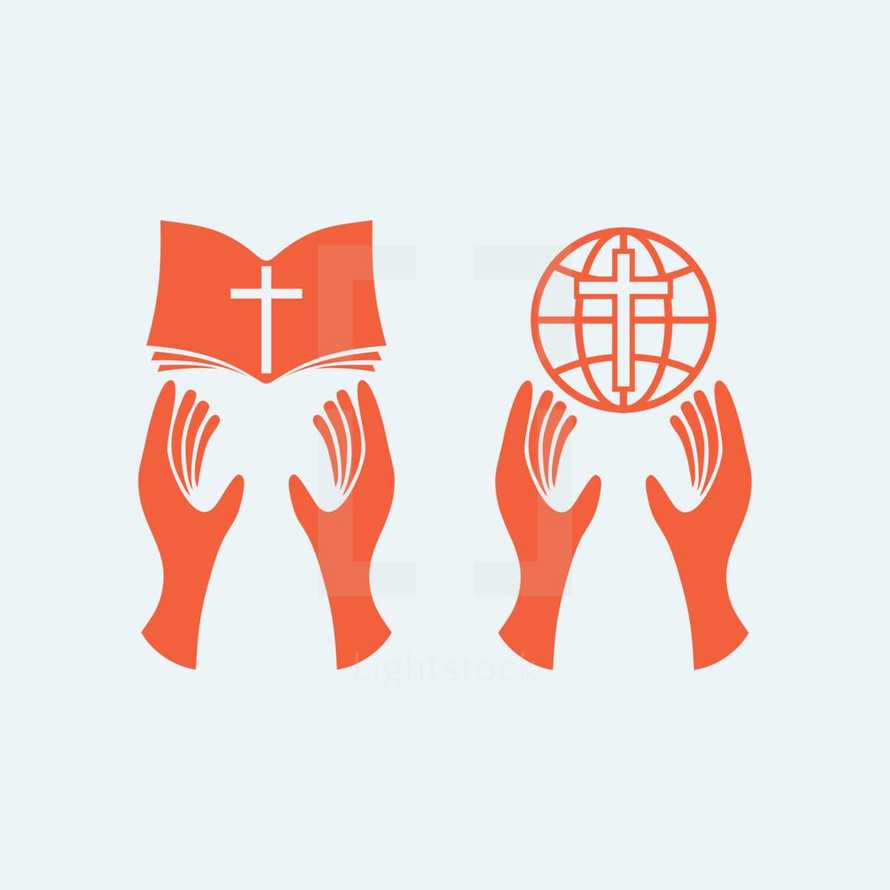 hands holding bible, hand holding world, Christianity, worship, Bible, globe, world, missions