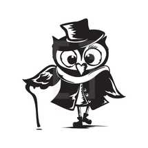 owl with hat and cane