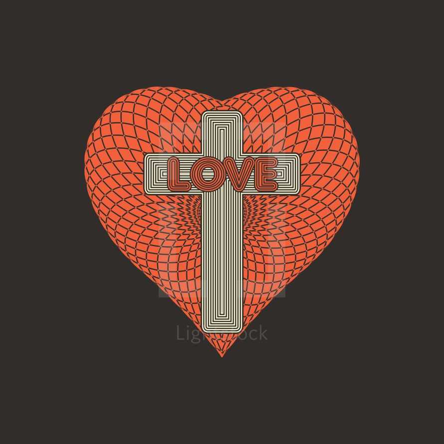 word love in cross on heart icon