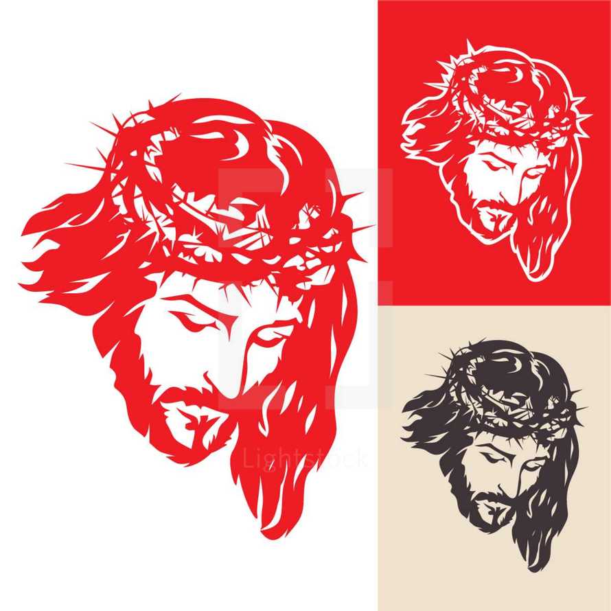 face of Jesus with head held down wearing a crown of thorns 