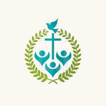 dove, branches, badge, cross, choir, worship, raised hands, membership, missions