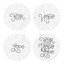 faith, hope, love, badges, Bible, verse, quote