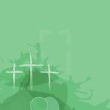 three crosses and empty tomb on green 