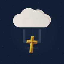 cross hanging from a cloud and stars at night 