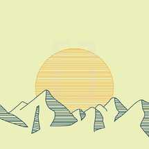 Illustration of a sun shining on a mountain range.