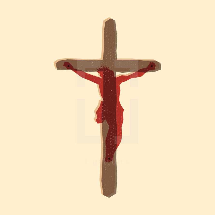 Modern illustration of Jesus nailed to the cross.