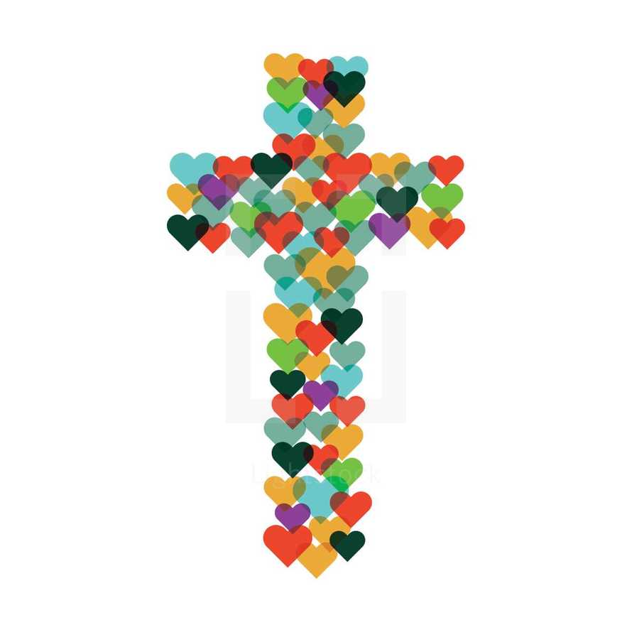 illustration of hearts forming a cross.