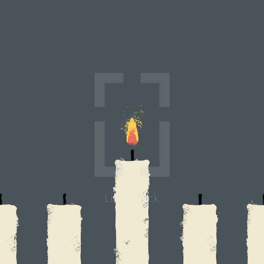 illustration of a flame burning on a lone candle.