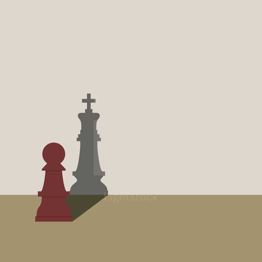 pawn chess piece with a king's shadow.