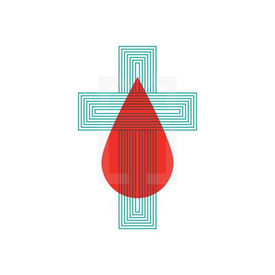illustration of cross with blood drop overlaid.