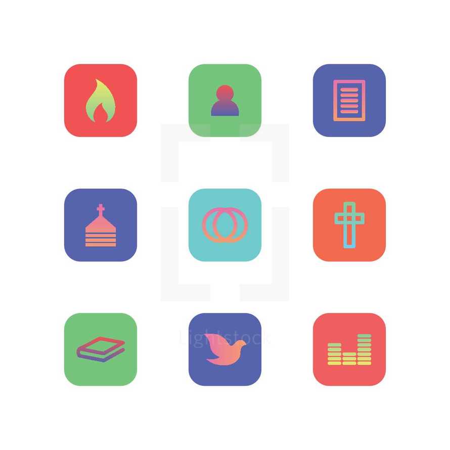 modern colorful church icons 