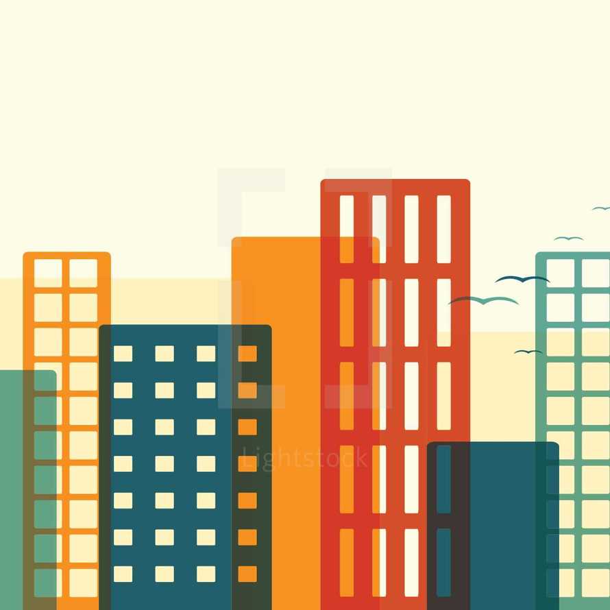 colorful city skyscrapers illustration. 