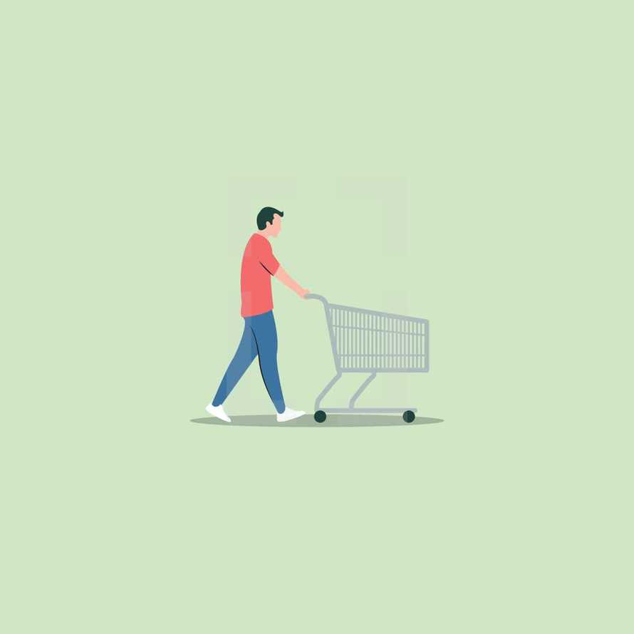 man pushing a shopping cart 