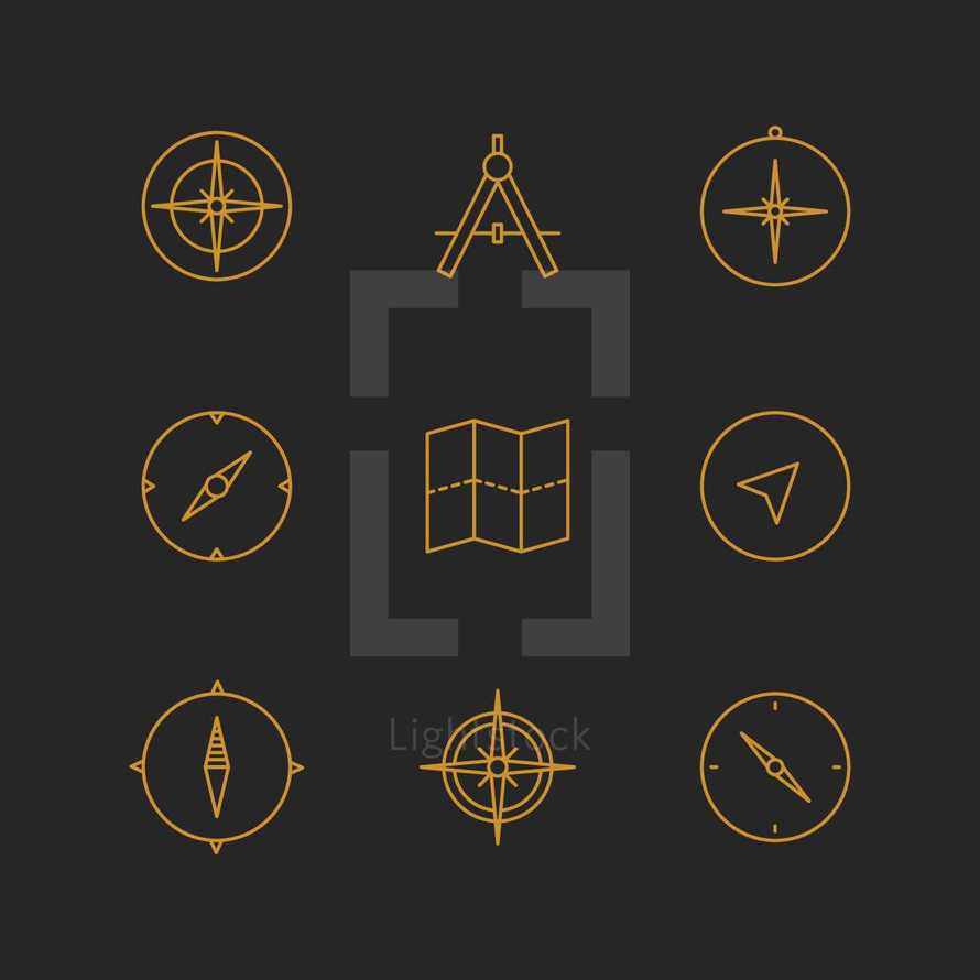 compass and maps icons 