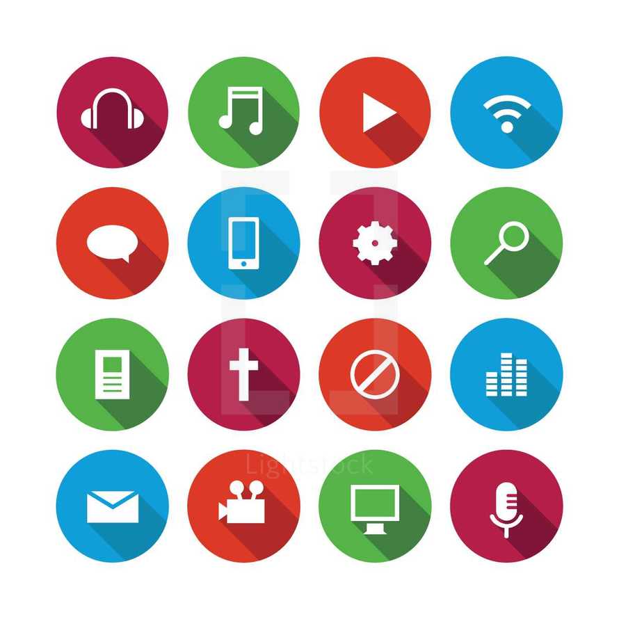 Music and media icon set. 