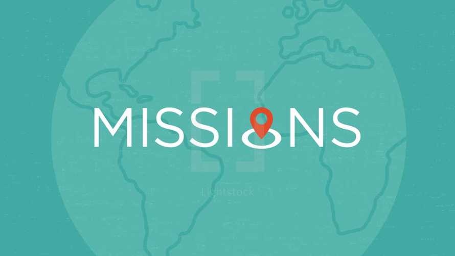 Missions word on a world map background