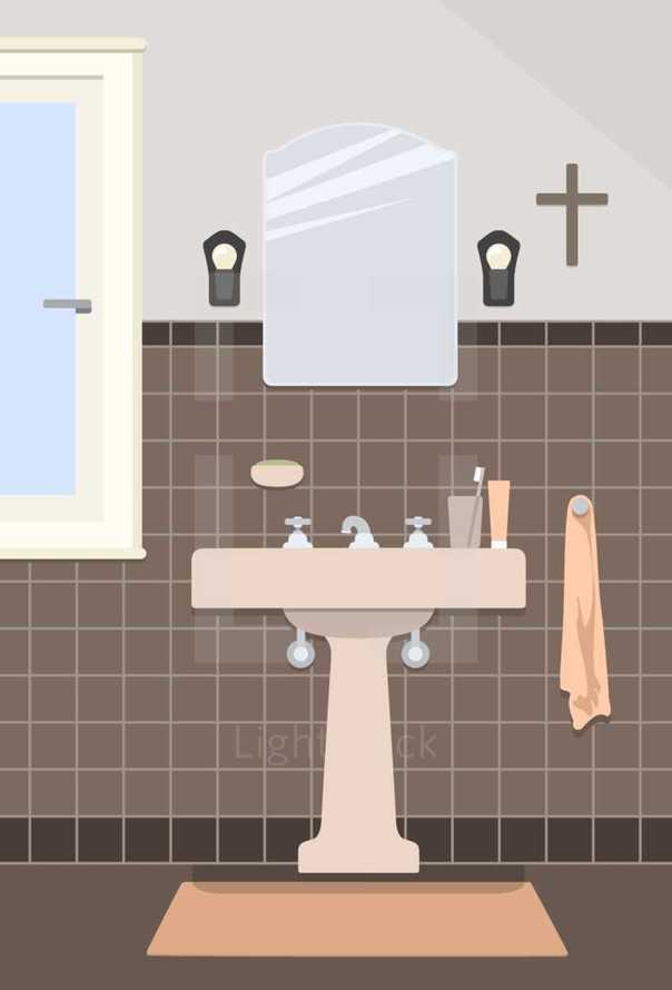 bathroom sink with cross