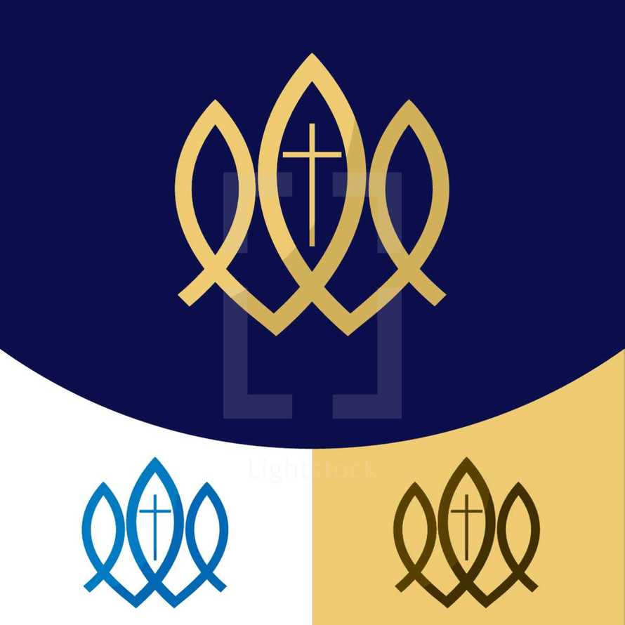 three fish with cross logo 