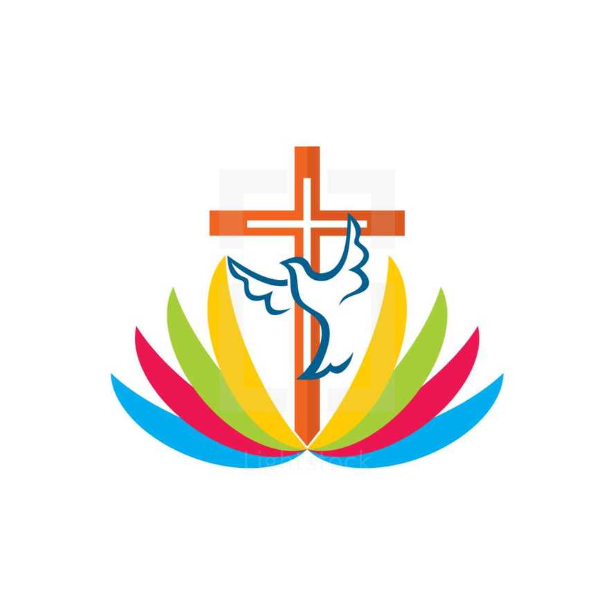 cross, dove, Bible, missions, icon, rainbow